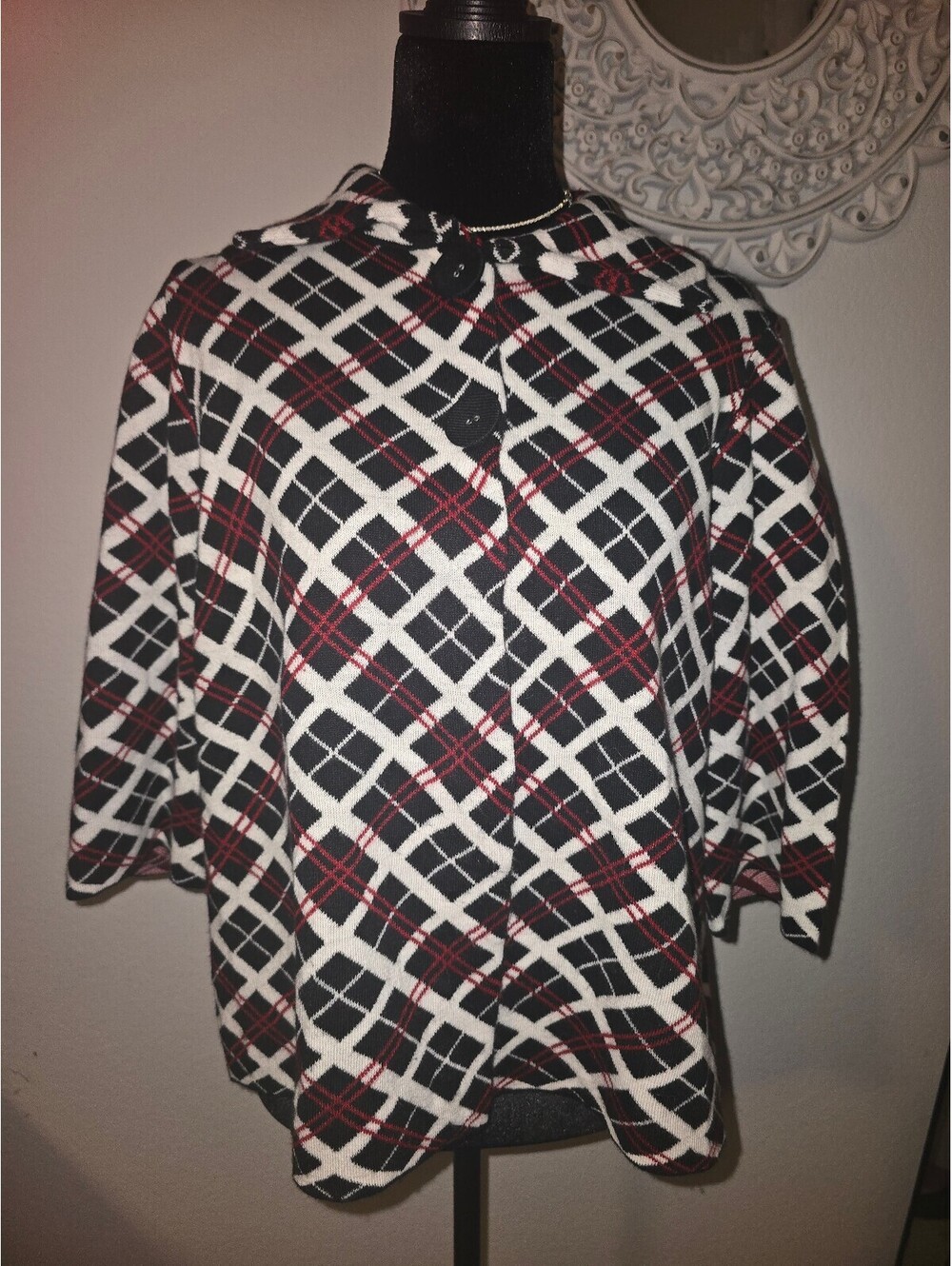 Kim Rogers Women's Large Acrylic Plaid Cardigan Sweater